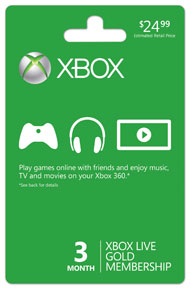 Xbox Live 3 Month Gold Card