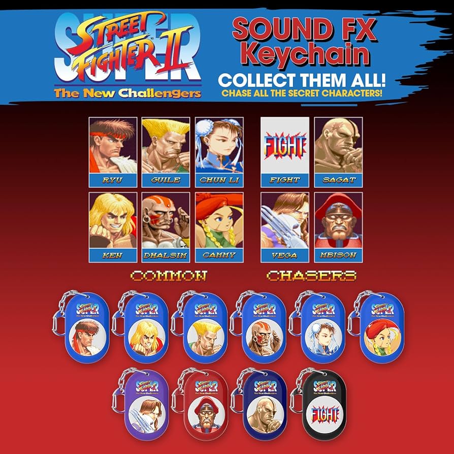 Super Street Fighter II Sound Effect Keychain - Blind Box Set of 8 (L3)
